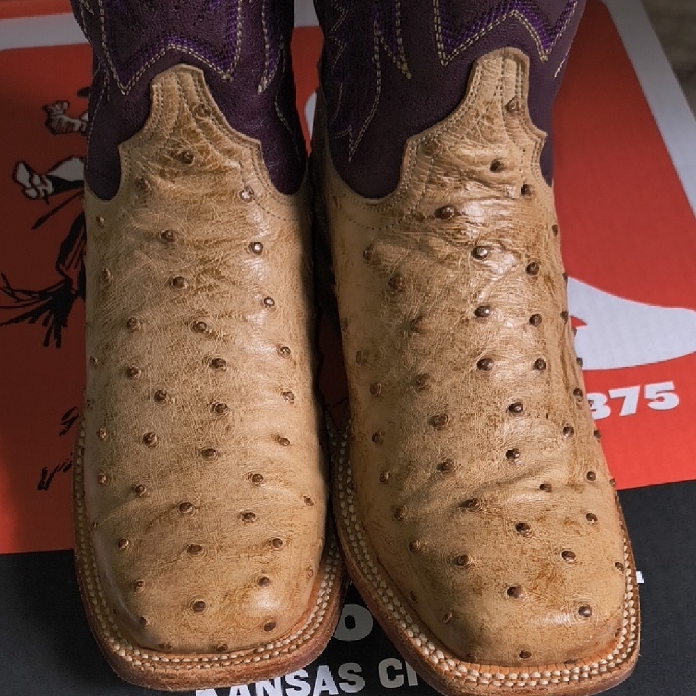 Hyer Harper Purple and Tan Ostrich Cowgirl Rodeo Western Boots DISCONTINUED 7.5 - Picture 8 of 12